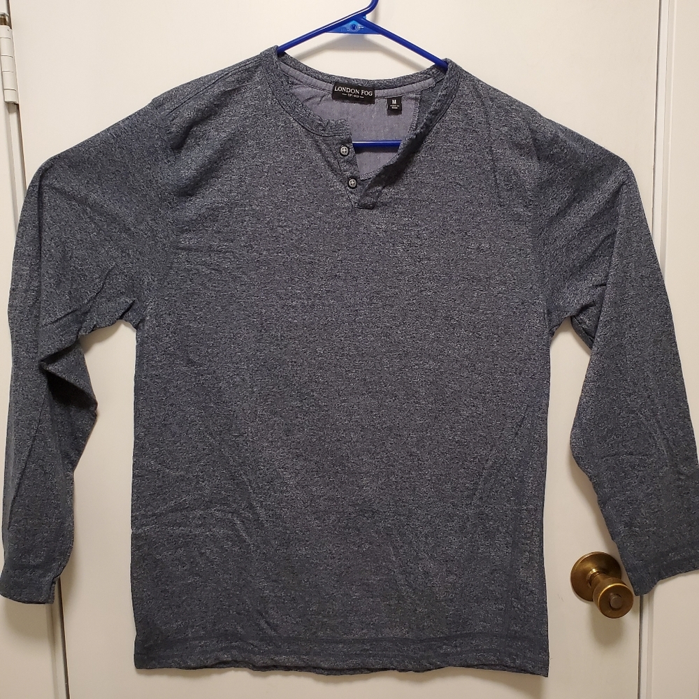 London Fog - Long Sleeve Tee Shirt - Button V-Neck